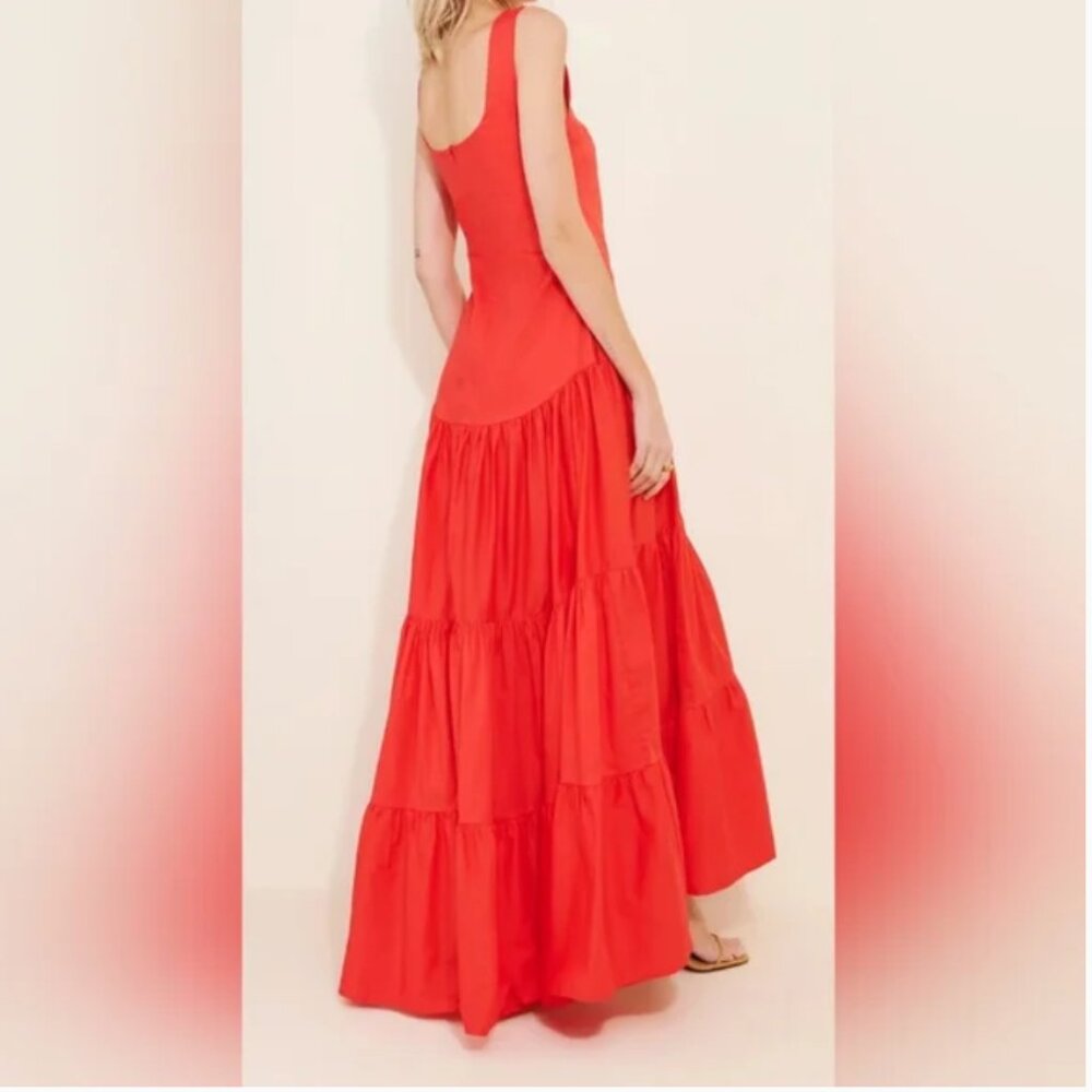 Erika Peña Selena maxi dress coral body-hugging scoop neck bodice size S/M - Picture 2 of 7